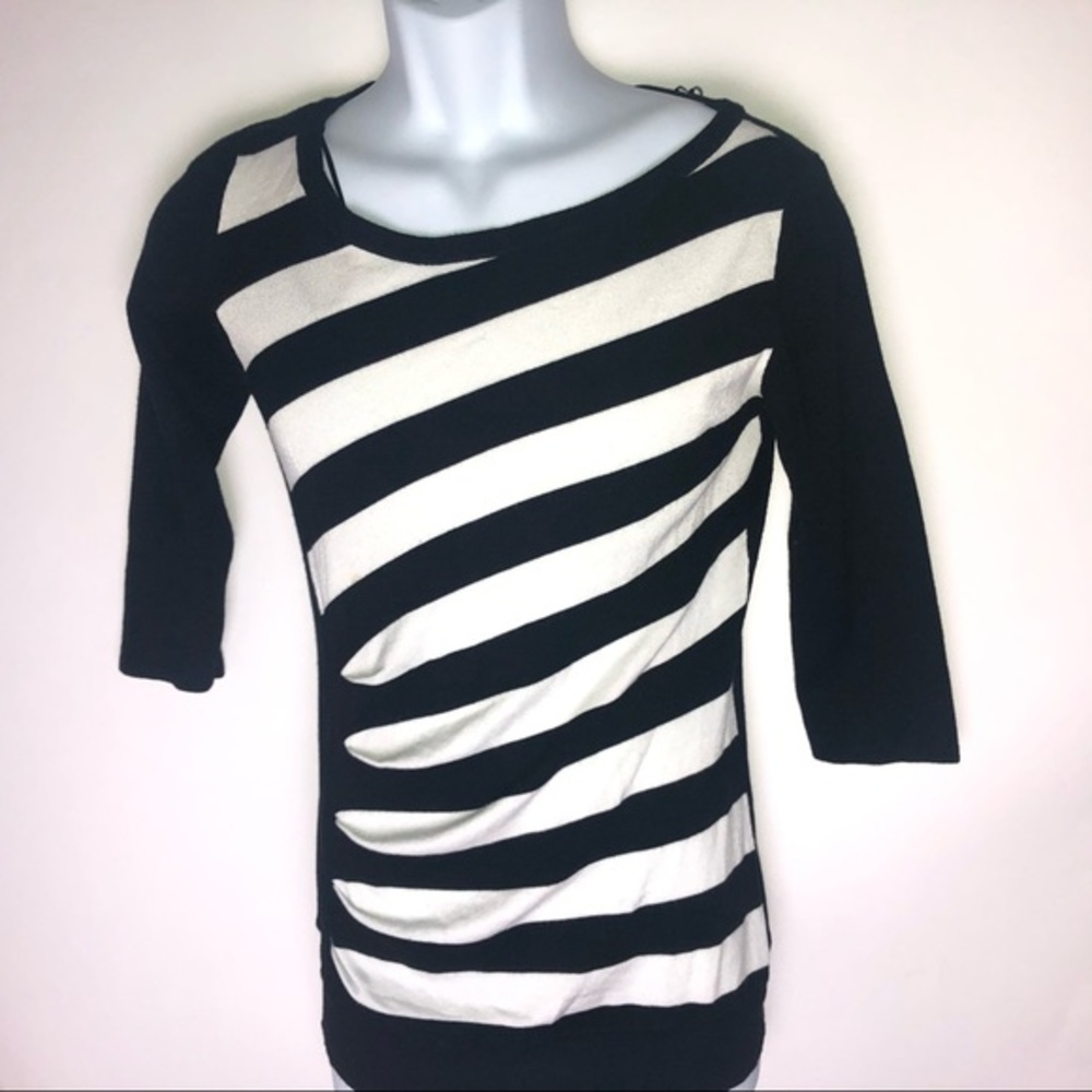 New Directions Black White Striped Sweater Women's Medium